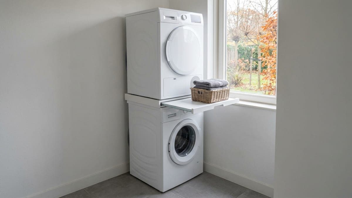 Tussenstuk wasmachine droger: 8 stapelkits op diepte en merk
